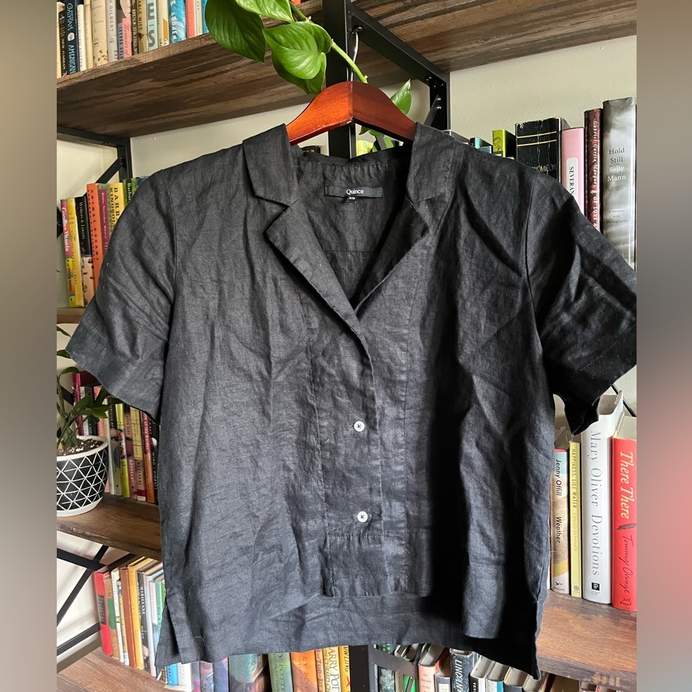 Quince black linen button down shirt